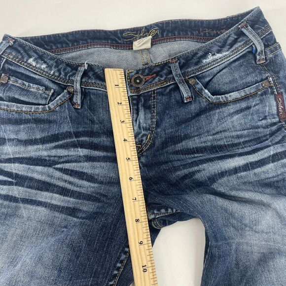 Silver Jeans Women 28 Blue Denim Mid-Rise Hipster 5-Pockets Straight Leg Zip Fly - Picture 6 of 14